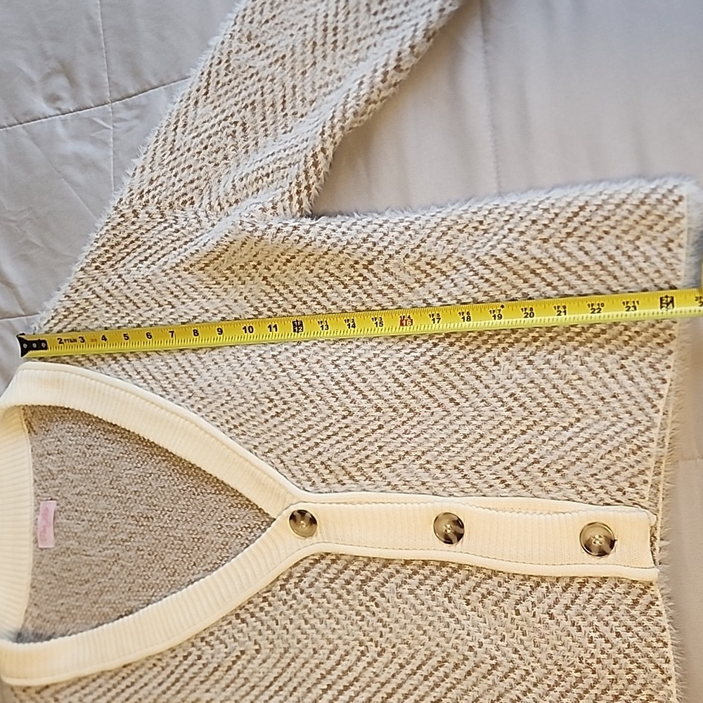 Pink Lily Cream and Brown Fuzzy Herringbone  Cardigan - Picture 6 of 7